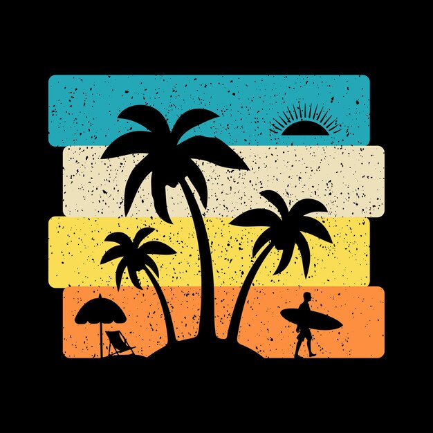 summer tshirt design vector sunset retro vintage Summer apparel concept