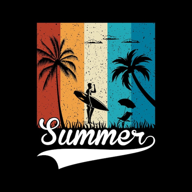 summer tshirt design vector sunset retro vintage Summer apparel concept