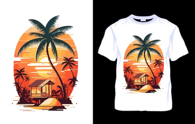 Vettore design di maglietta estiva con palma per viaggi e vacanze in vacanza