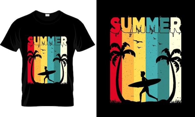 夏のTシャツサーフィンデザインプレミアムベクトル