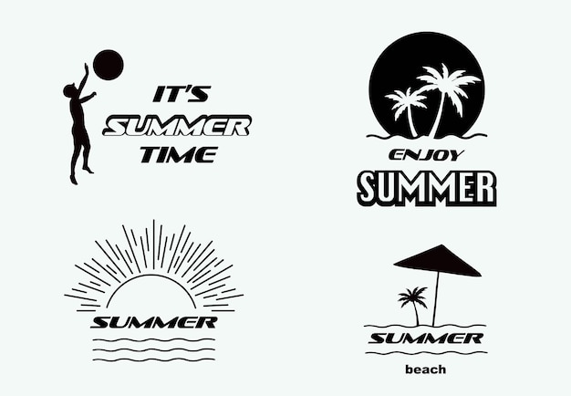 Vector summer typographic with sun sea and beach in retro style