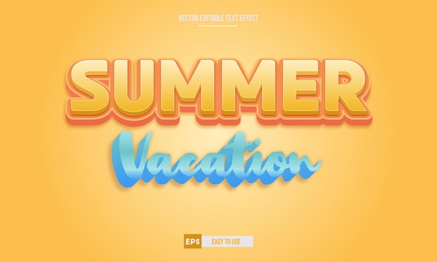 Summer vacation 3d editable text effect premium vector