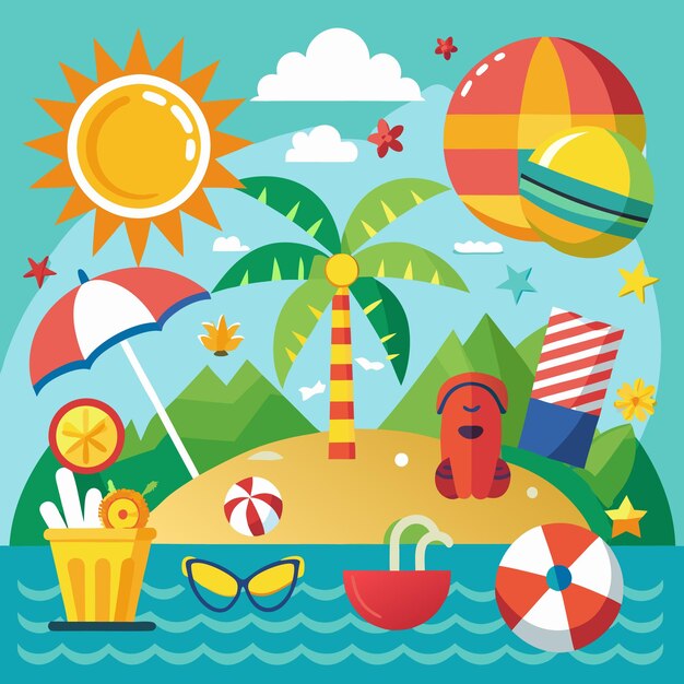 Vector summer vacation beach illustration