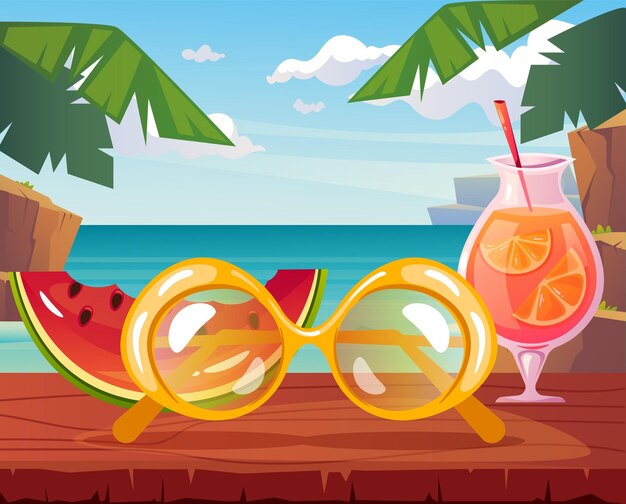 Летние каникулы пляж солнцезащитные очки баннер плакат флаер фон концепция