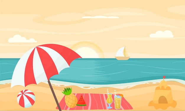 Summer vacation on the beach vector illustration in a flat style