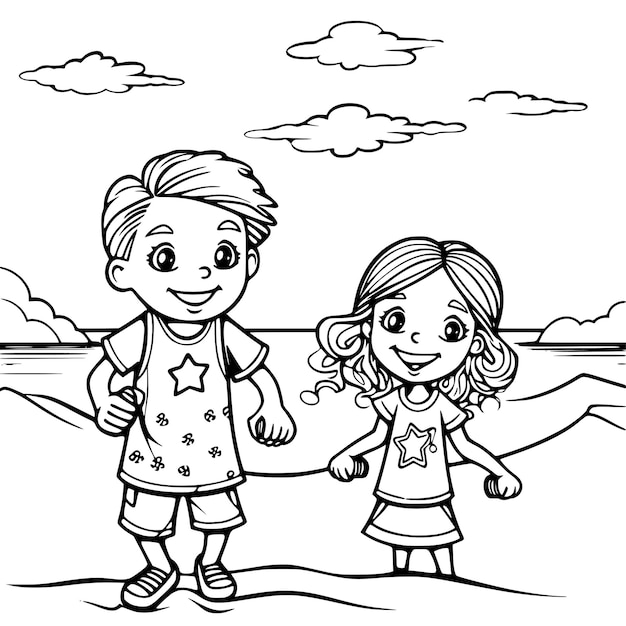 Vector summer vacation coloring page for kids