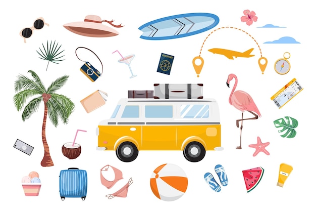 Vector summer vacation elements collection of scrapbooking elements for summer vacation