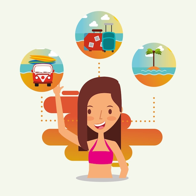 Vector summer vacation girl tourist traveler