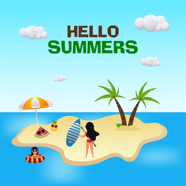 Vector summer vacation holiday background design with travel vector illustration