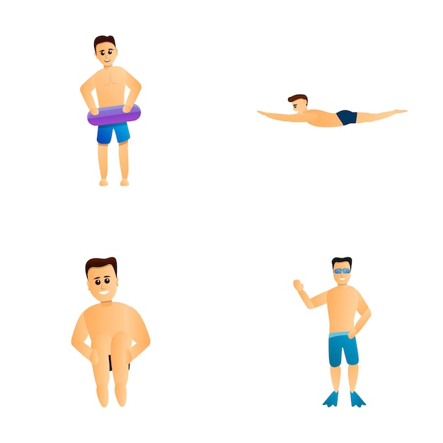 Vector summer vacation icons set cartoon vector male character on vacation water attraction