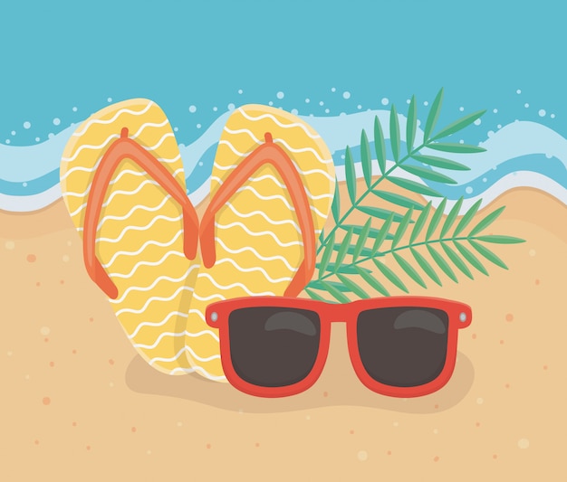Vettore illustrazione di estate e vacanze con elementi di design spiaggia