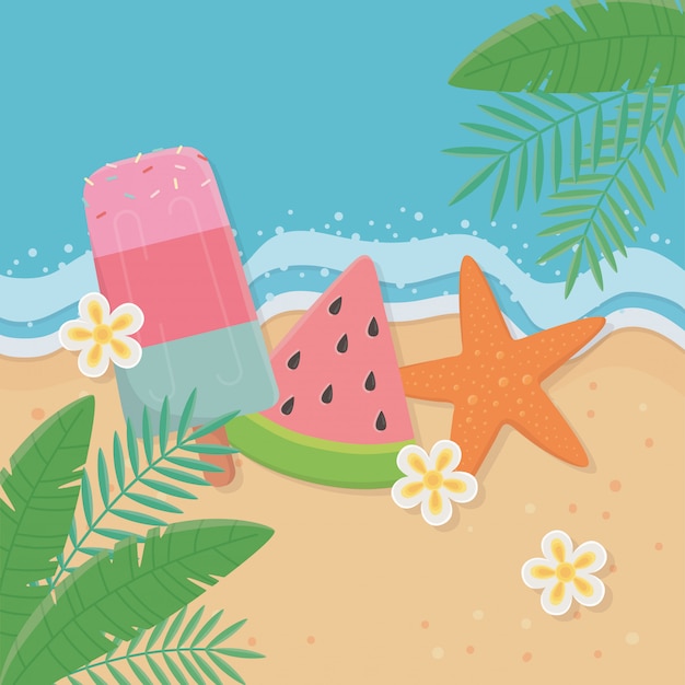 Summer and vacation illustration with beach elements design