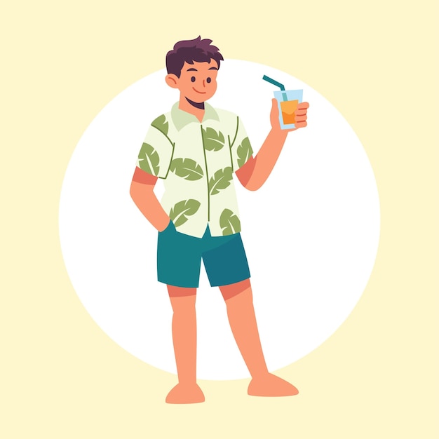 summer vacation man enjoying tropical juice drink by the beach happy and relaxed