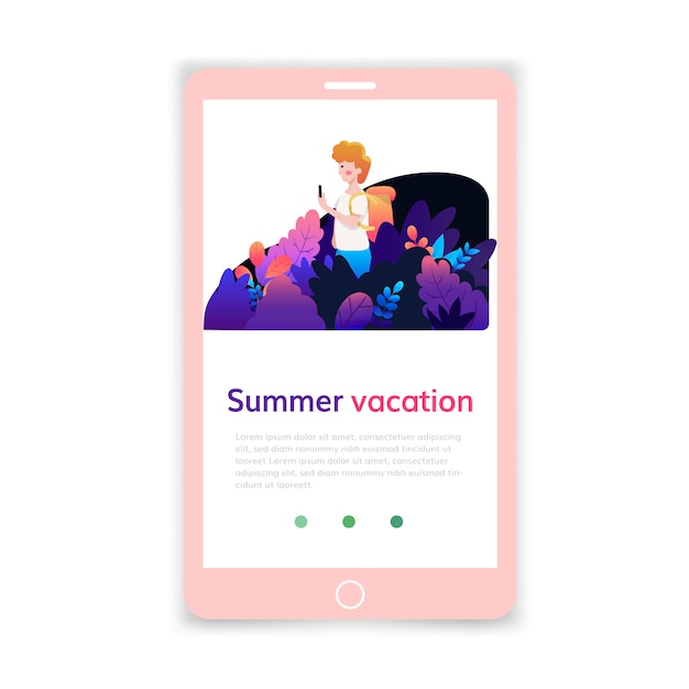 Vettore modello mobile per vacanze estive, progettazione di pagine web e pagine di destinazione per lo sviluppo di siti web.