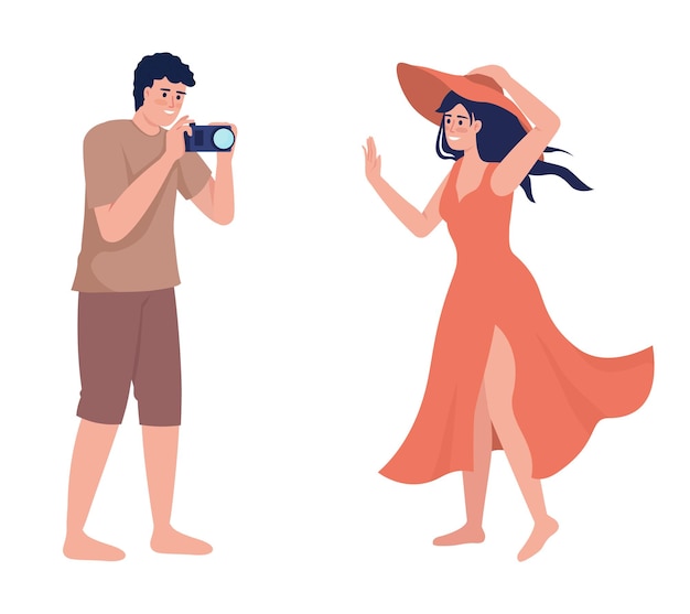 Summer vacation at seaside semi flat color vector characters