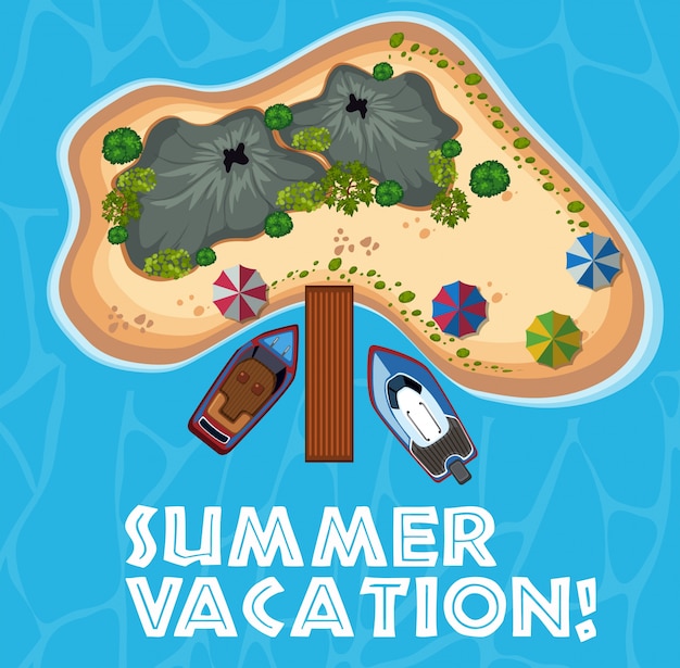 Vector summer vacation theme with island in the ocean