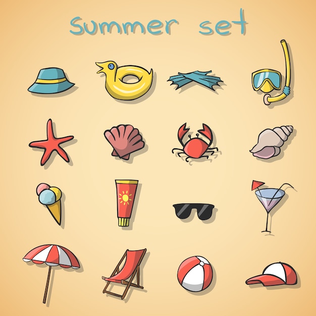 Summer vacation travel elements set