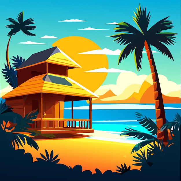 Vector summer vacation on tropical resort cartoon vector illustration