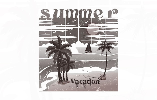 Summer vacation vintage t shirt print illustration