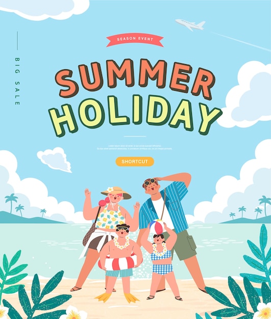 Summer vacation web banner illustration.