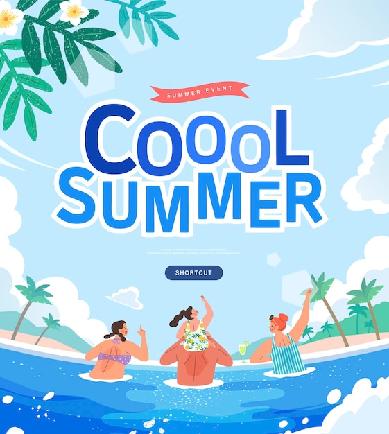 Summer vacation web banner illustration