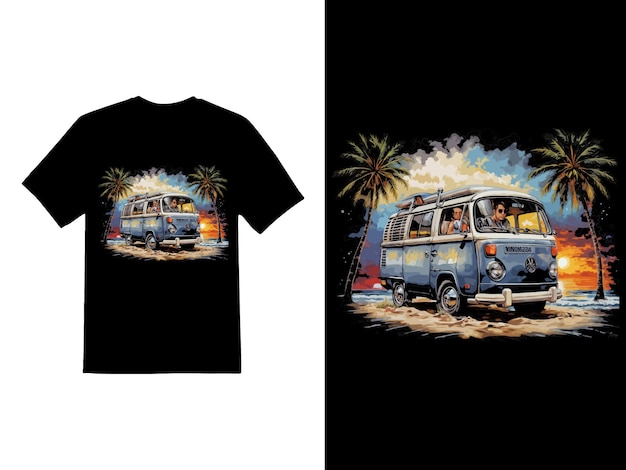 summer vacation with bus tshirt a black t shirt with a picture of a car that says palm trees