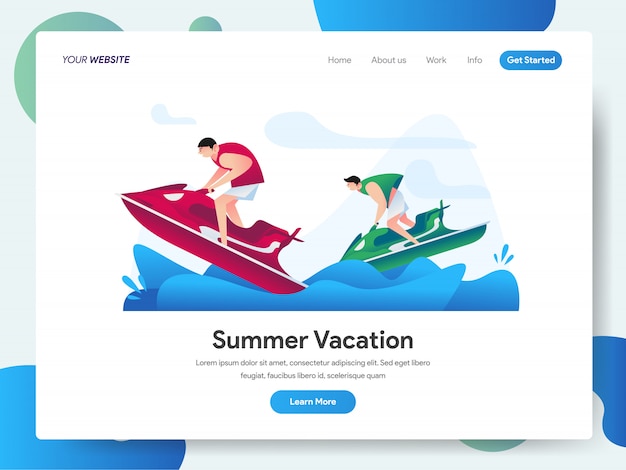 Summer vacation with jet ski water sport banner for landing\
page