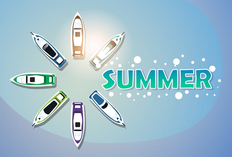 Vector summer vacation yacht set tropical holiday banner