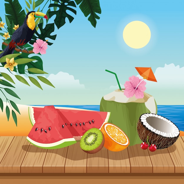 Vector summer vacations and beach cartoons