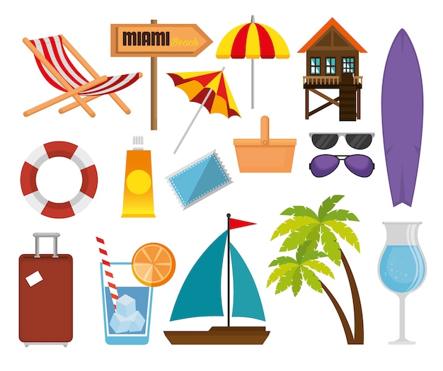 Vector summer vacations set icons vector illustration design