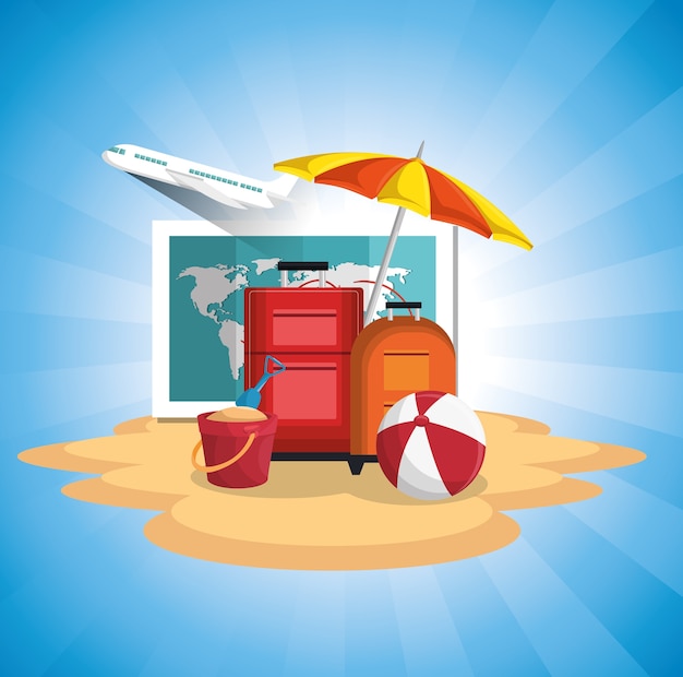 Summer vacations set icons