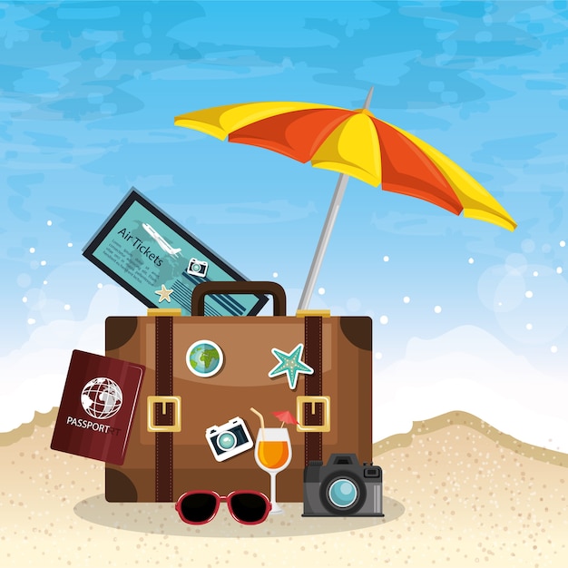 Summer vacations set icons