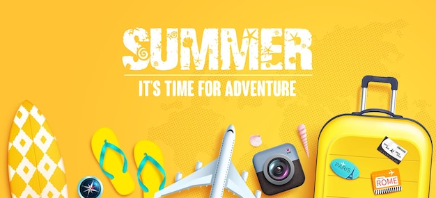 Summer vector background Summer time adventure text in yellow empty space and holiday travel