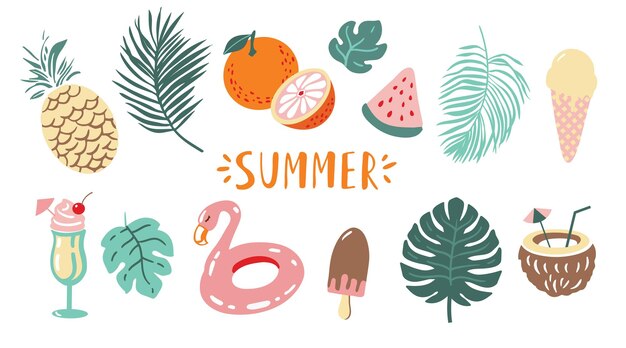 Vector summer vector clipart collection digital stickers