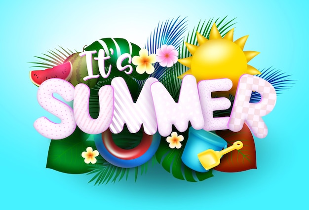 Summer vector concept design Its summer text in blue background