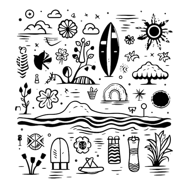 Vector summer vector elements line art of summer elements