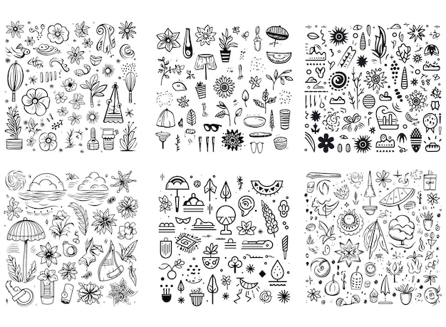 Summer vector elements line art of summer elements