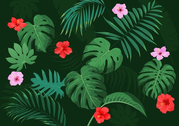 Vector summer vector illustration of tropical plants