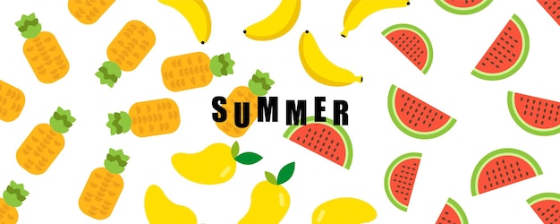 Summer Vector illustrations of a cute fruit and a pattern of watermelon mango banana pineapple background design