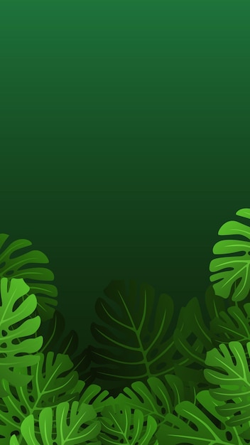Vector summer vertical background with monstera leaves tropical plants background