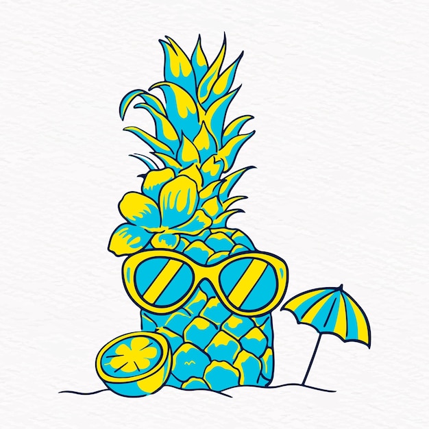 Summer Vibe illustratie met schattige ananas bloem sunglass paraplu en citroen vectorillustratie