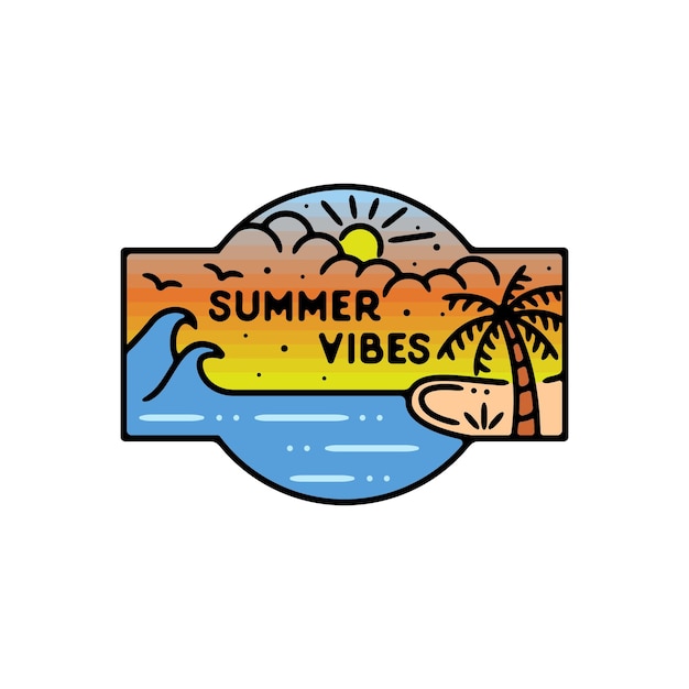 Summer Vibes Beach Monoline Badge