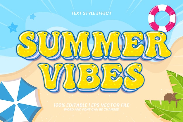 Summer vibes редактируемый текстовый эффект 3d мультяшный стиль