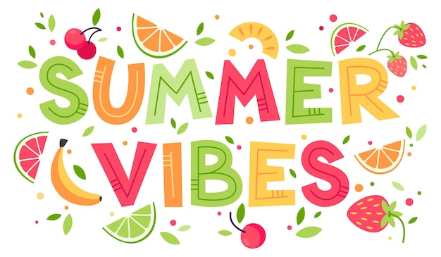 Summer vibes kleurrijke zomer sappige platte cartoon afbeelding