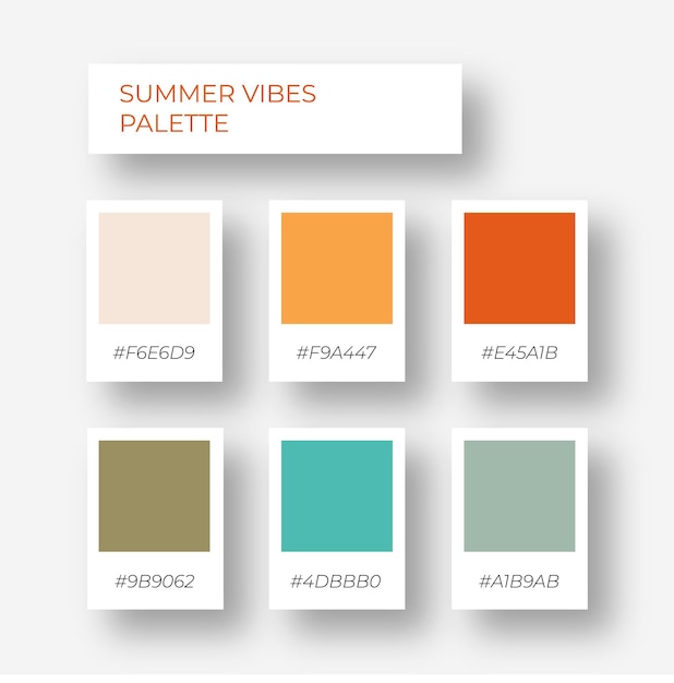 Summer vibes palette. trendy colors palette. cozy color pallete. swatch summer bright shade tone