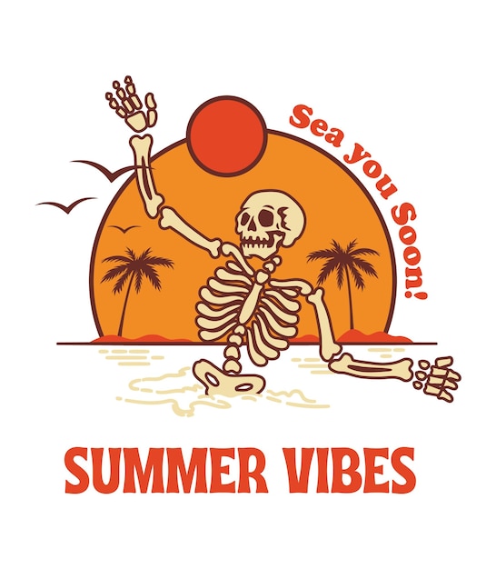 Summer Vibes Skeleton Vector t-shirt ontwerp sjabloon