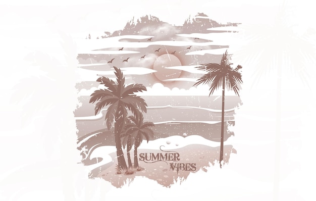 Vector summer vibes vintage t-shirt print illustratie