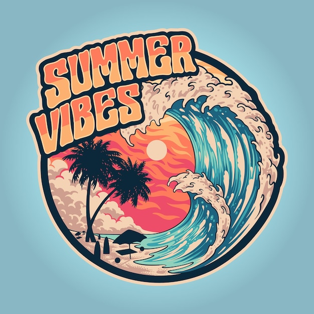 Vector summer vibes wave and warm