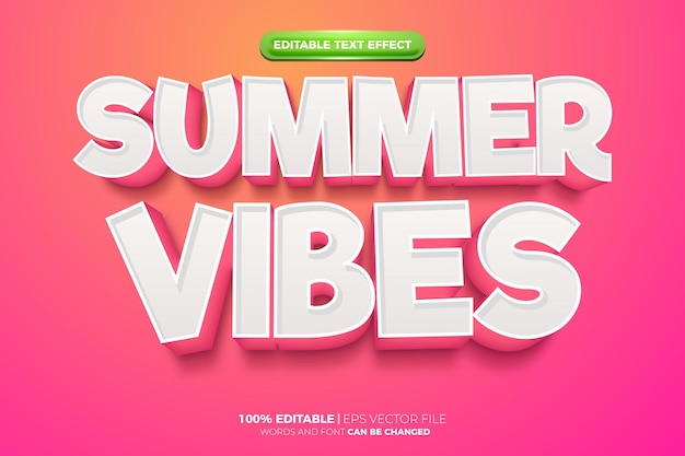 Summer vibes white bold editable text effect