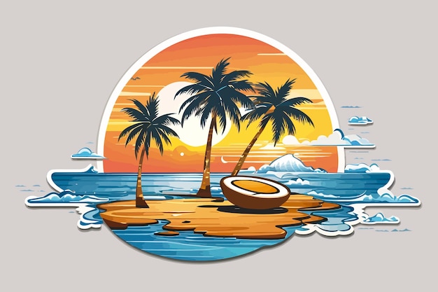 Vector summer water beach island round